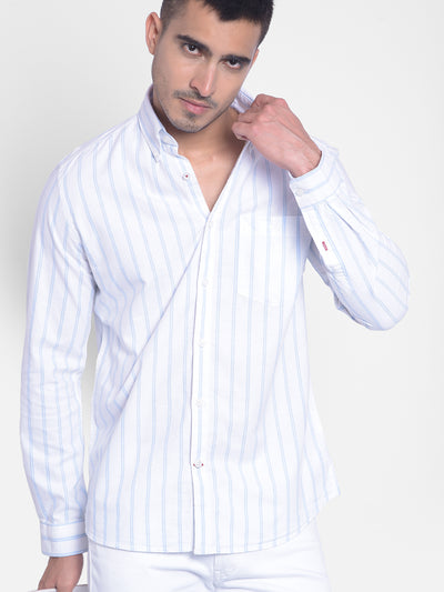 White Striped Shirt-Men Jeans-Crimsoune Club