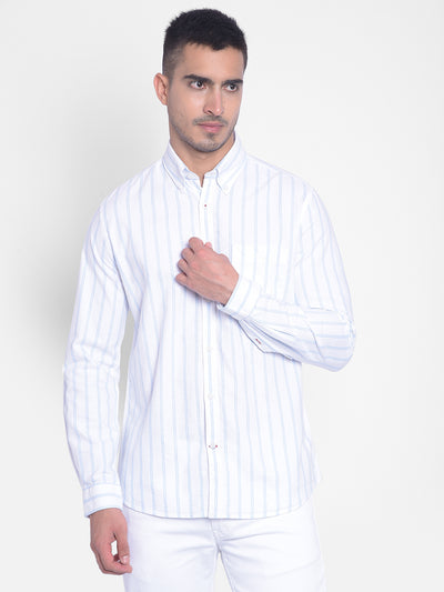 White Striped Shirt-Men Jeans-Crimsoune Club