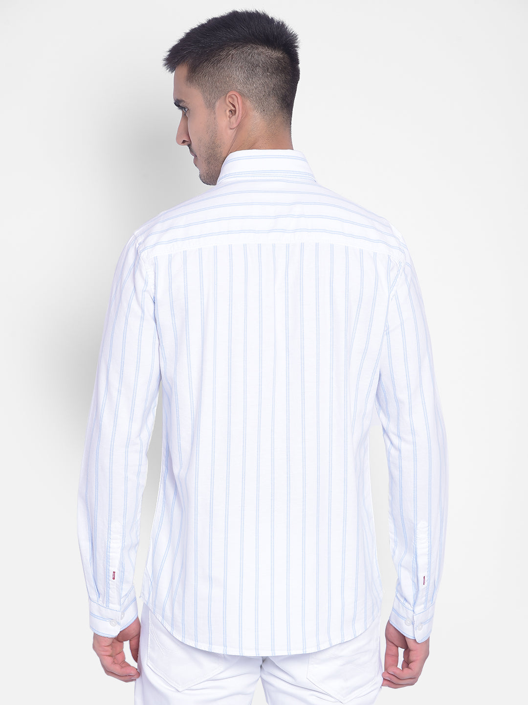 White Striped Shirt-Men Jeans-Crimsoune Club