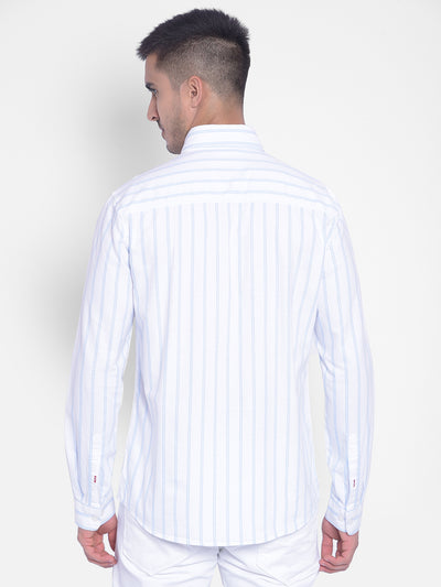 White Striped Shirt-Men Jeans-Crimsoune Club