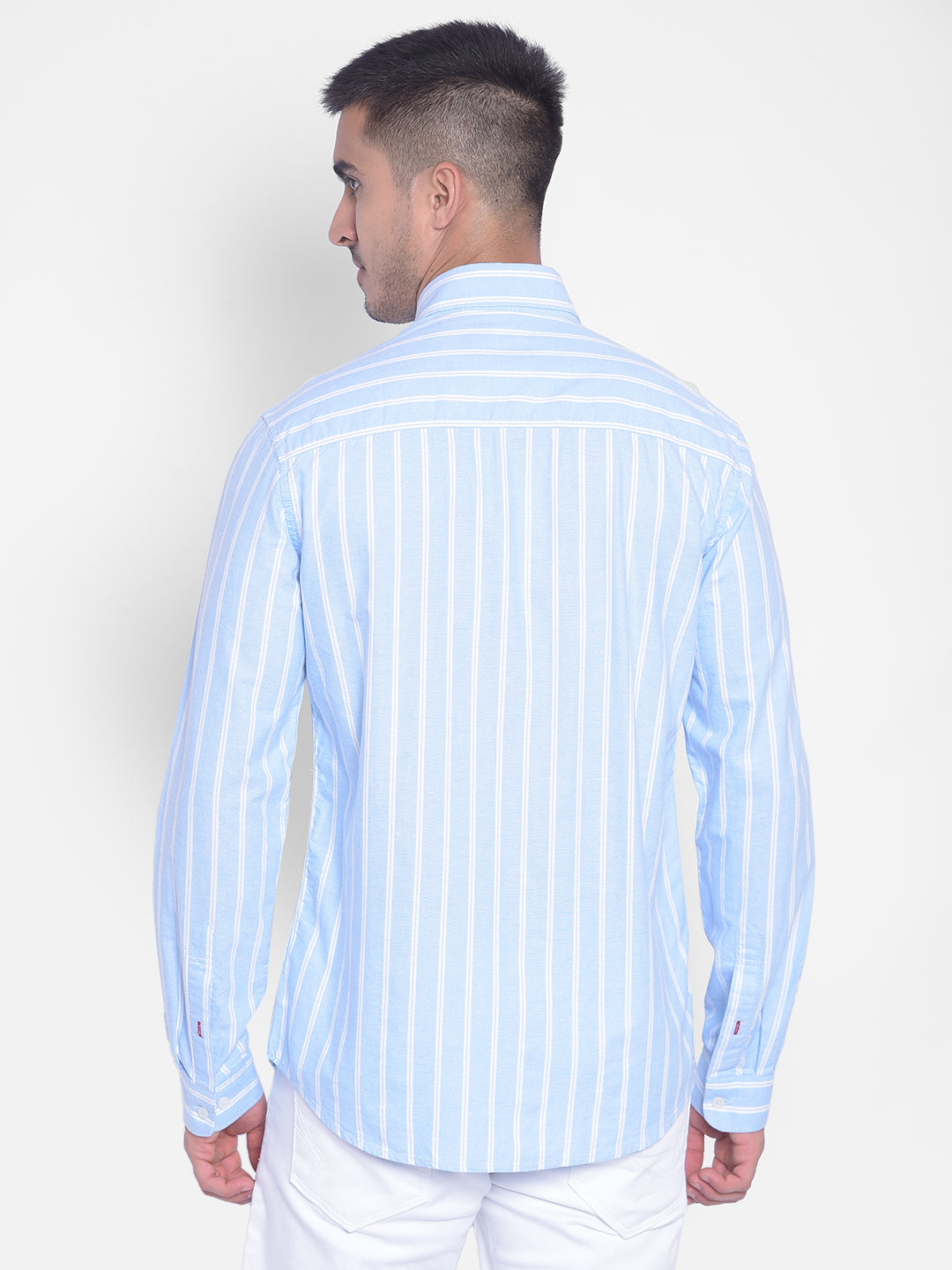 Blue Striped Shirt-Men Jeans-Crimsoune Club