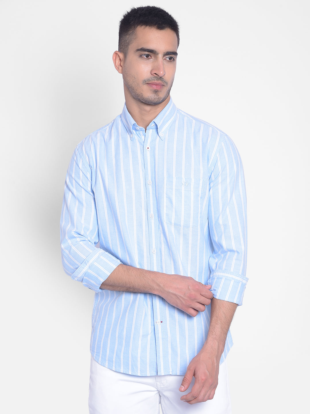 Blue Striped Shirt-Men Jeans-Crimsoune Club