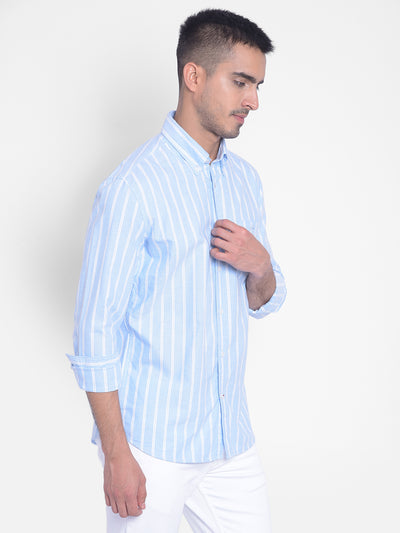 Blue Striped Shirt-Men Jeans-Crimsoune Club