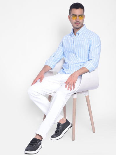 Blue Striped Shirt-Men Jeans-Crimsoune Club