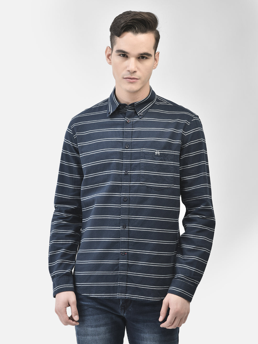 Navy Blue Striped Shirt-Men Shirts-Crimsoune Club