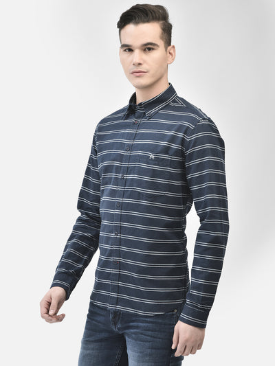 Navy Blue Striped Shirt-Men Shirts-Crimsoune Club