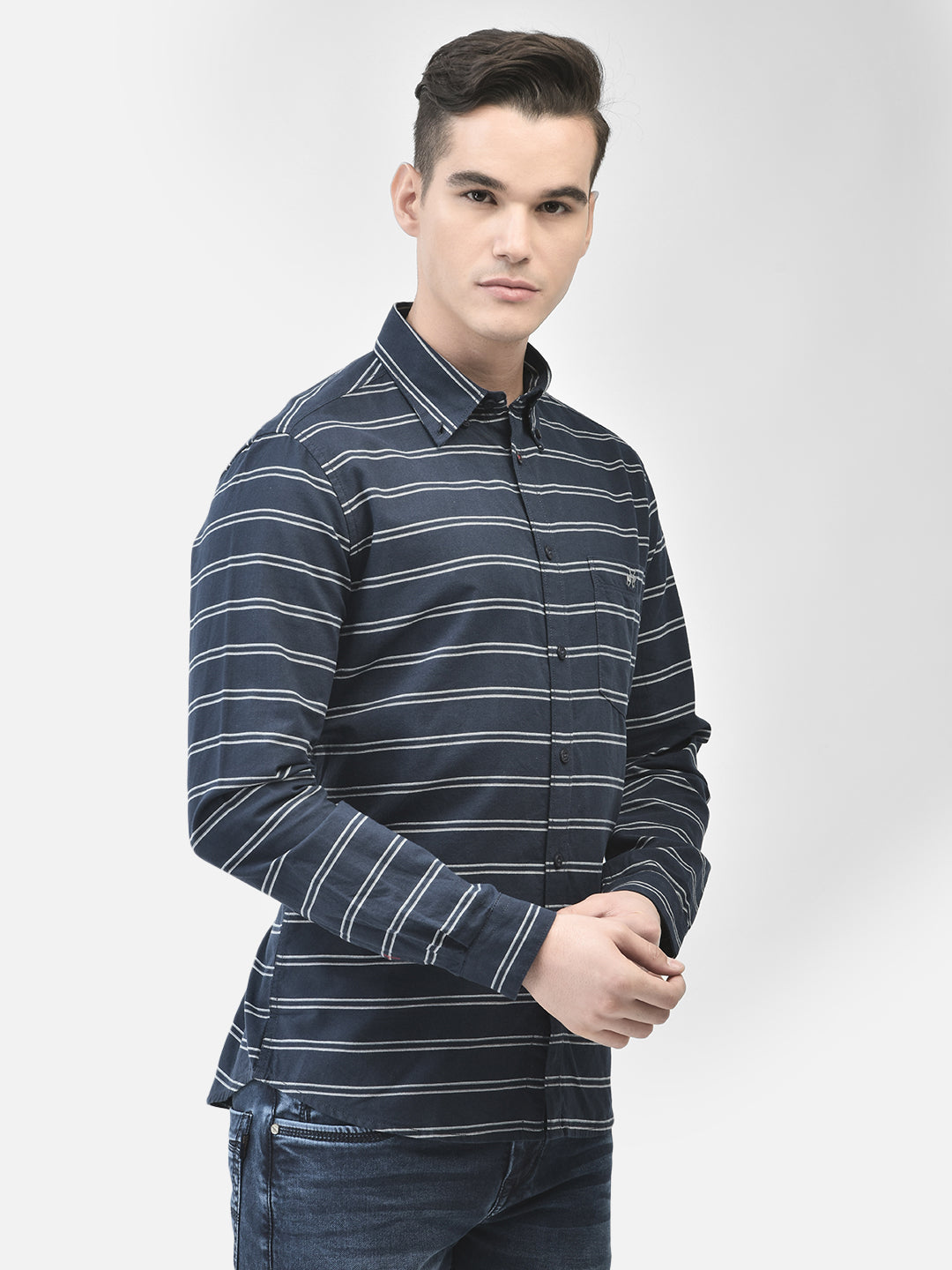 Navy Blue Striped Shirt-Men Shirts-Crimsoune Club