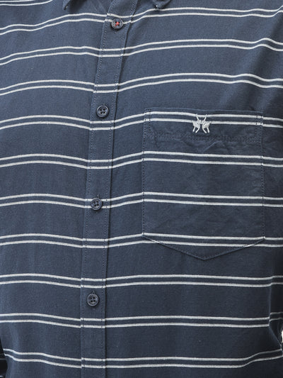 Navy Blue Striped Shirt-Men Shirts-Crimsoune Club