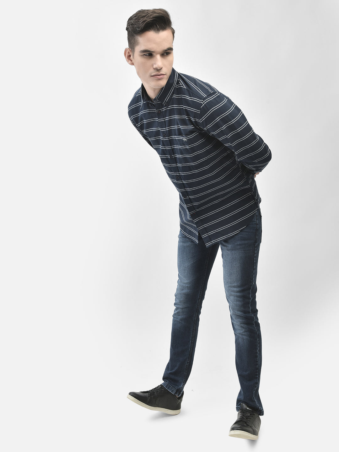 Navy Blue Striped Shirt-Men Shirts-Crimsoune Club