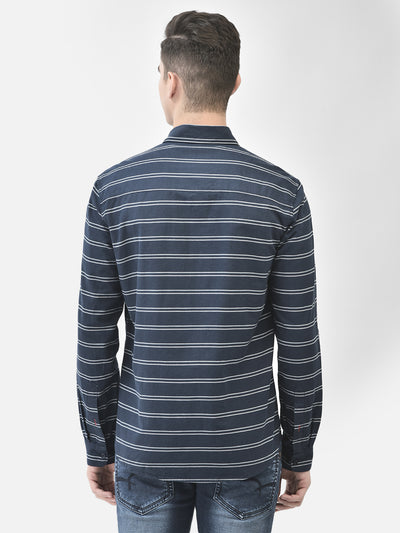 Navy Blue Striped Shirt-Men Shirts-Crimsoune Club