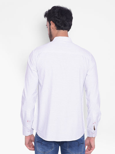 White Striped Mandarin Neck Shirt-Mens Shirts-Crimsoune Club