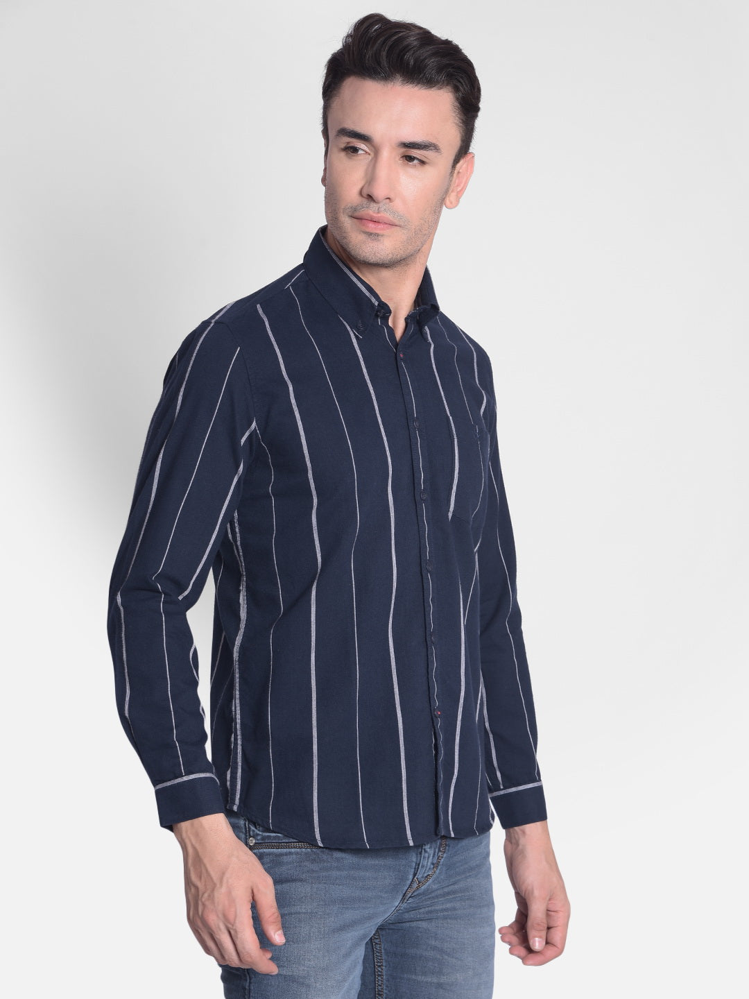 Navy Blue Striped Shirt-Men shirts-Crimsoune Club