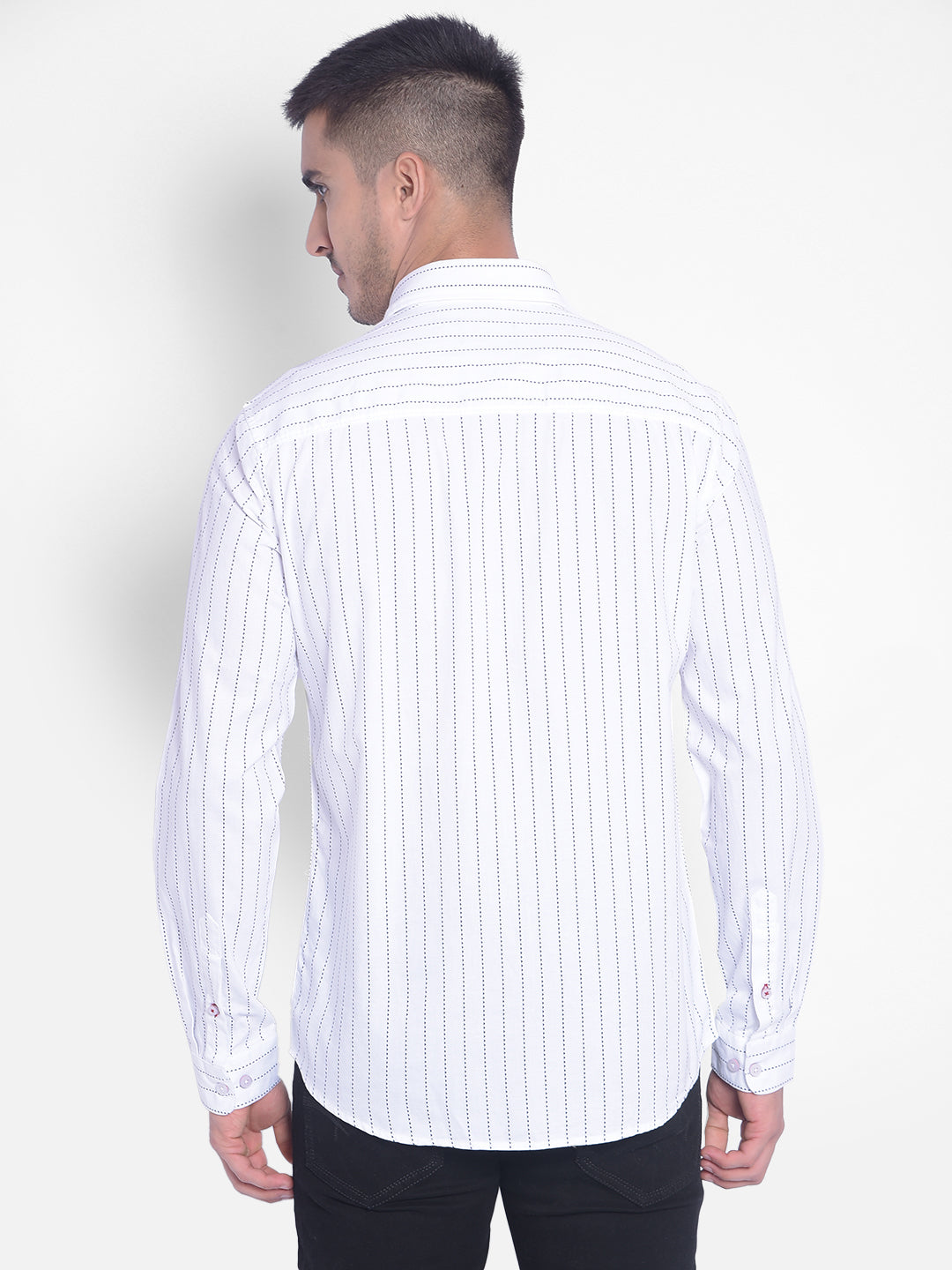 White Striped Shirt-Men Jeans-Crimsoune Club