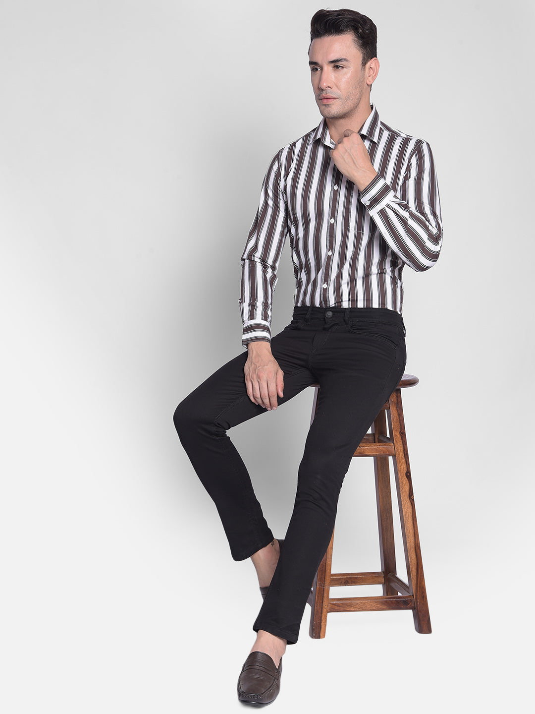 Brown Striped Shirt-Men shirts-Crimsoune Club