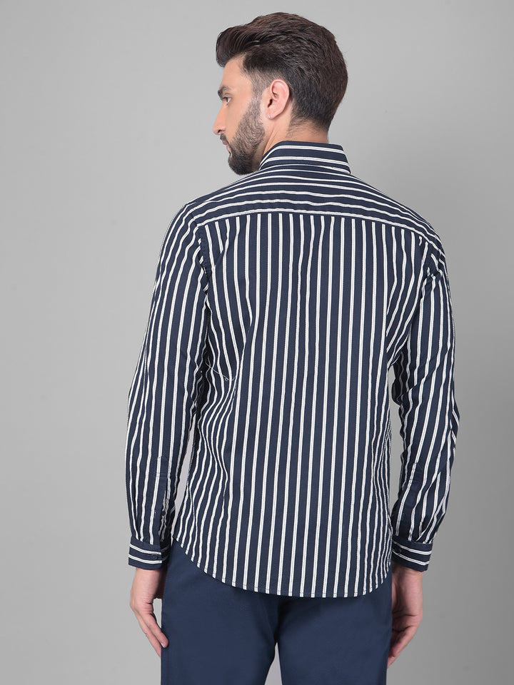Navy Blue Striped Shirt-Men Shirts-Crimsoune Club