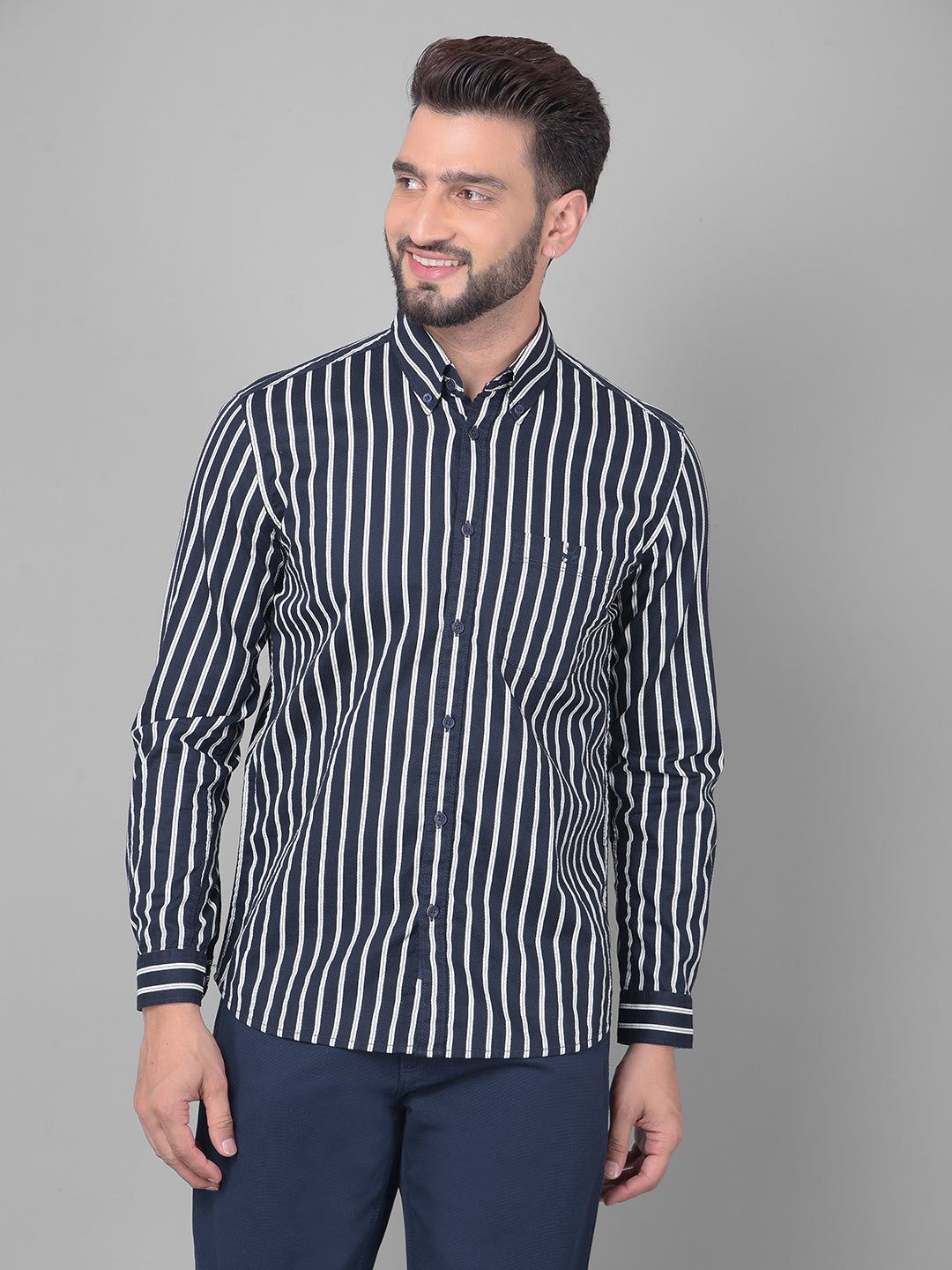 Navy Blue Striped Shirt-Men Shirts-Crimsoune Club