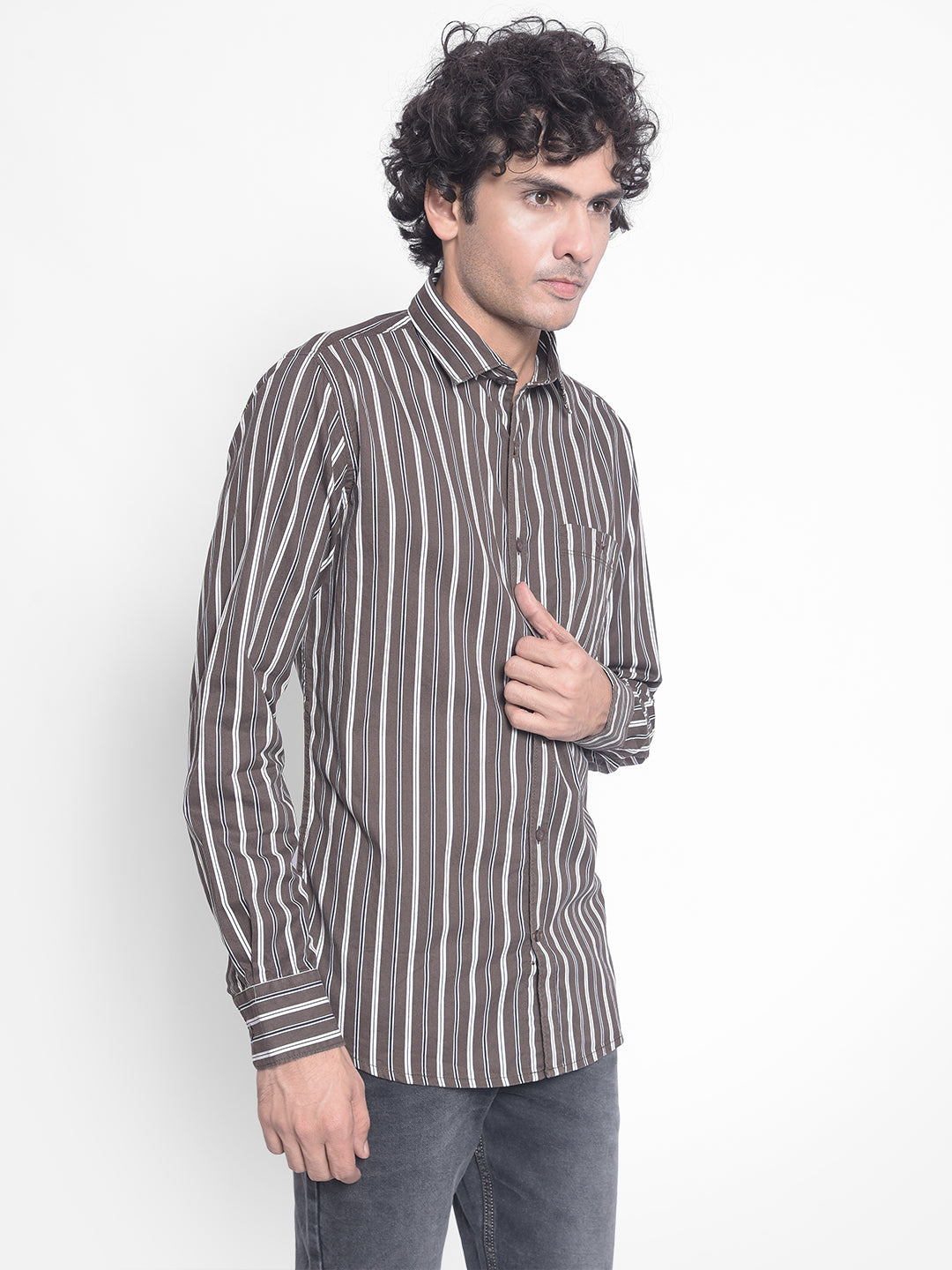 Brown Striped Shirt-Men Shirts-Crimsoune Club