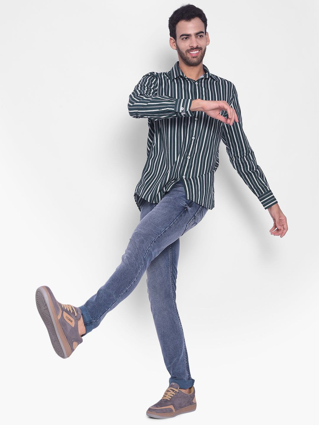 Green Striped Shirt-Mens Shirts-Crimsoune Club