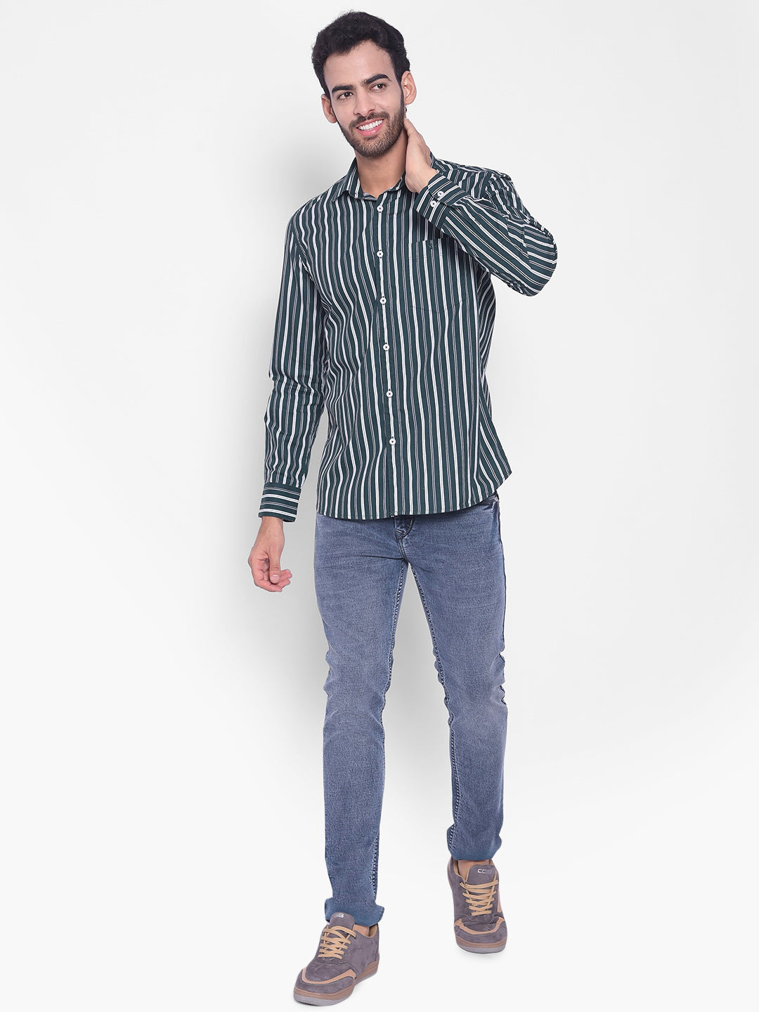 Green Striped Shirt-Mens Shirts-Crimsoune Club