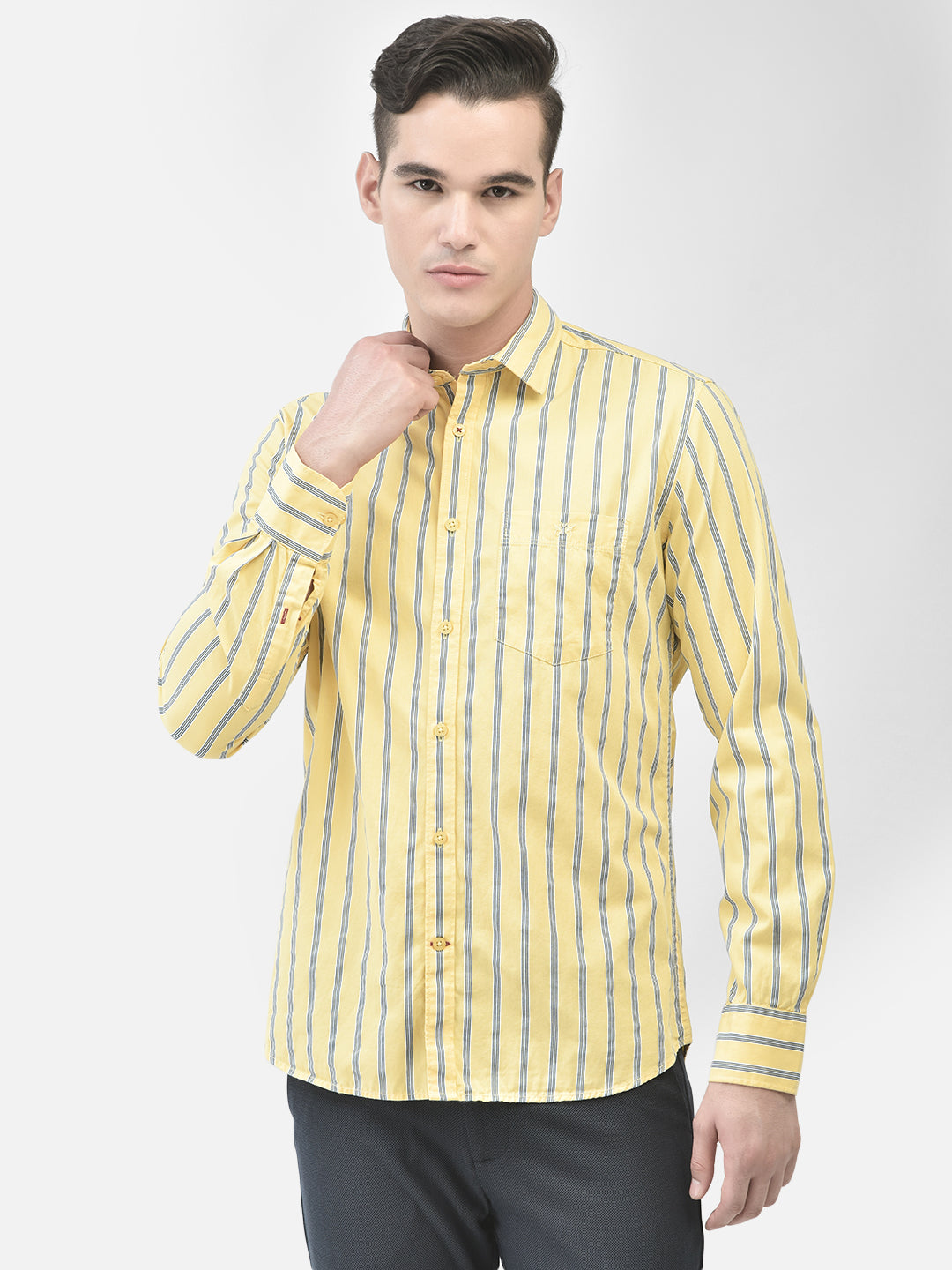 Yellow Striped Shirt-Men Shirts-Crimsoune Club