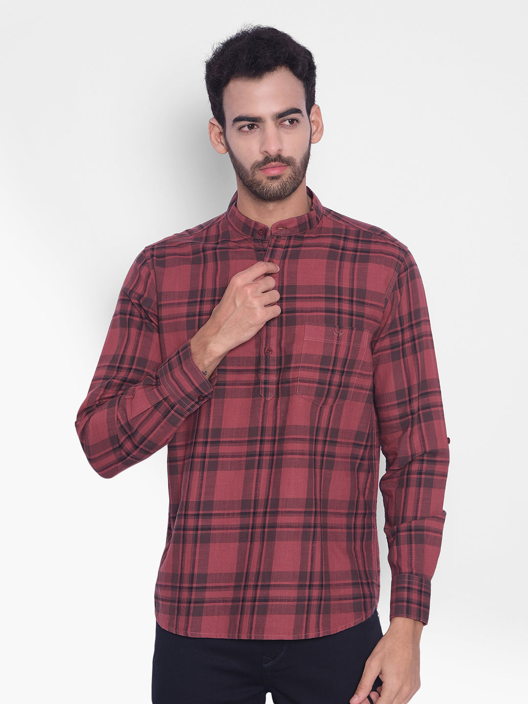 Maroon Checked Kurta-Mens Kurta-Crimsoune Club