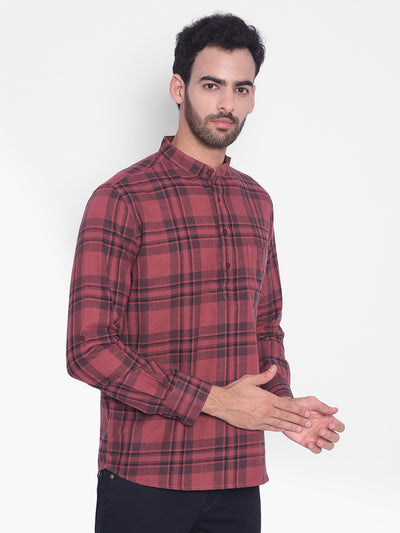 Maroon Checked Kurta-Mens Kurta-Crimsoune Club