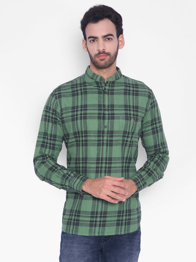 Green Checked Kurta-Men Kurtas-Crimsoune Club