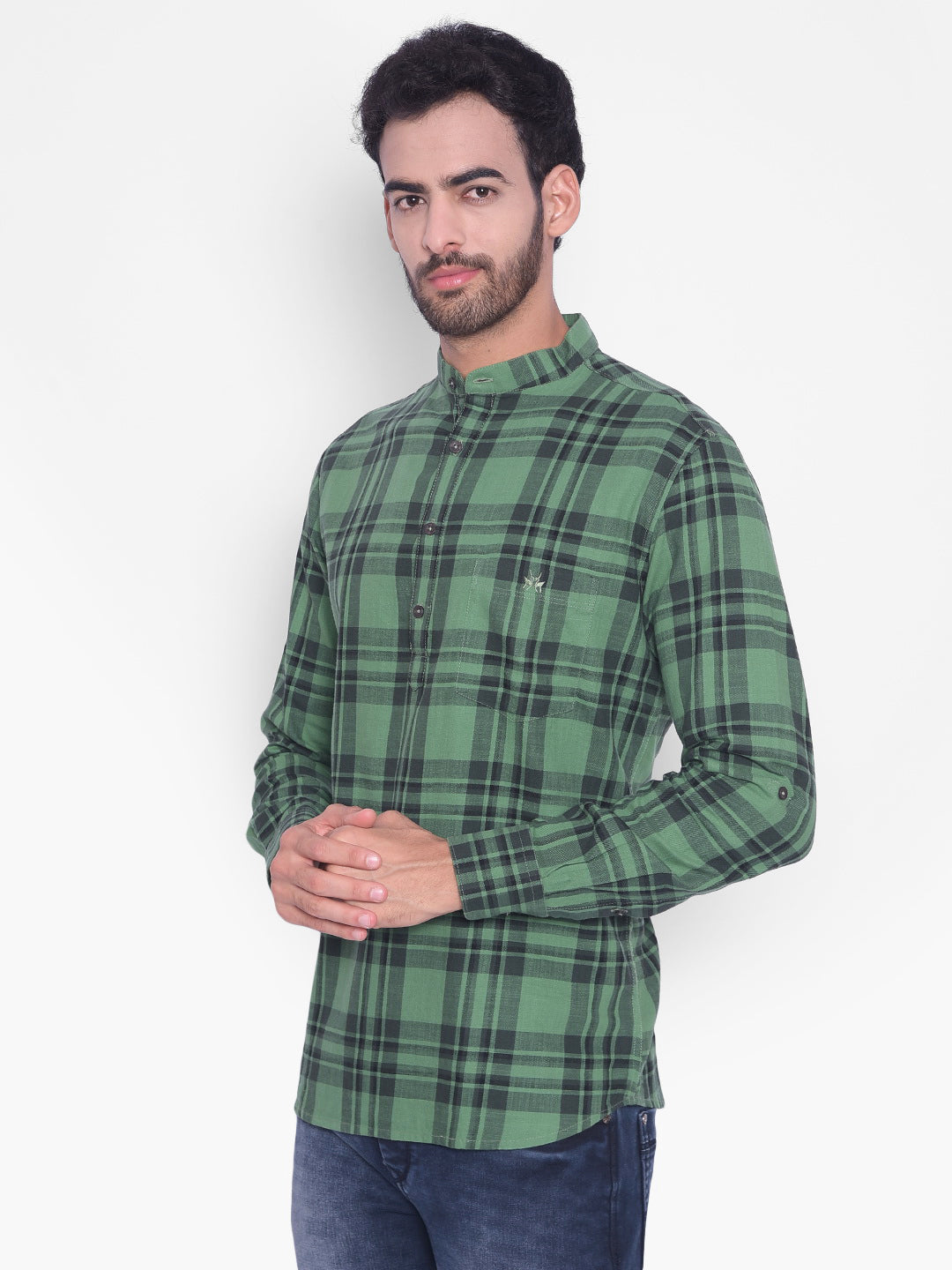 Green Checked Kurta-Men Kurtas-Crimsoune Club