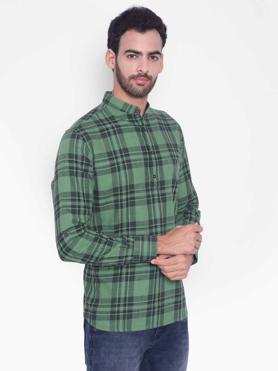 Green Checked Kurta-Men Kurtas-Crimsoune Club