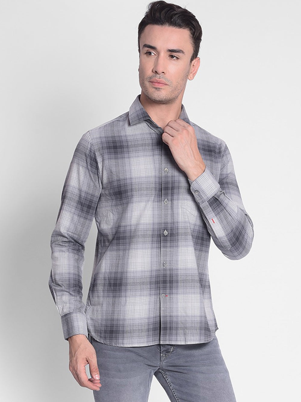 Grey Checked Shirt-Men shirts-Crimsoune Club