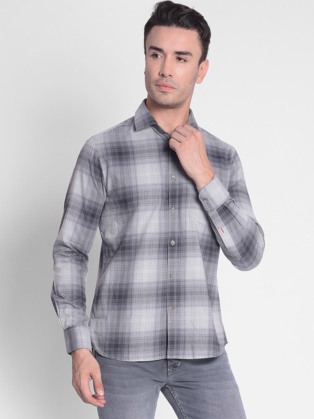 Grey Checked Shirt-Men shirts-Crimsoune Club