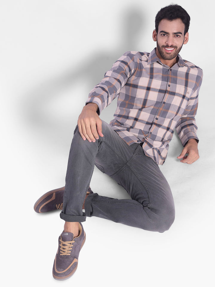 Grey Checked Shirt-Mens Shirts-Crimsoune Club