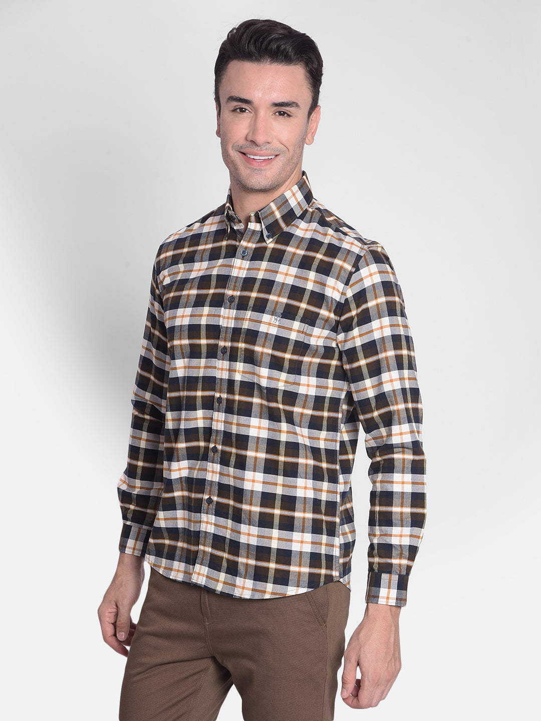Brown Checked Shirt-Men shirts-Crimsoune Club