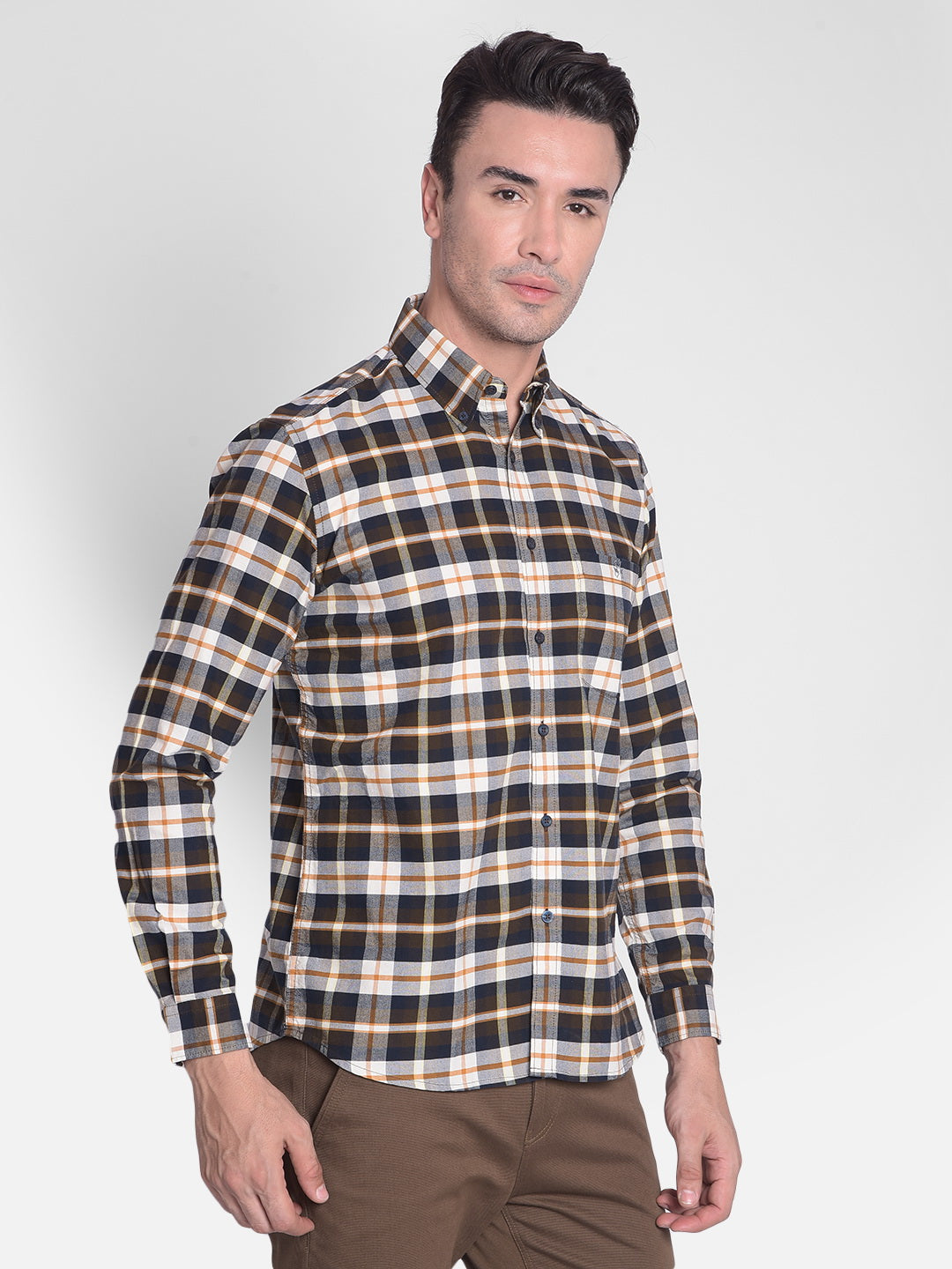 Brown Checked Shirt-Men shirts-Crimsoune Club