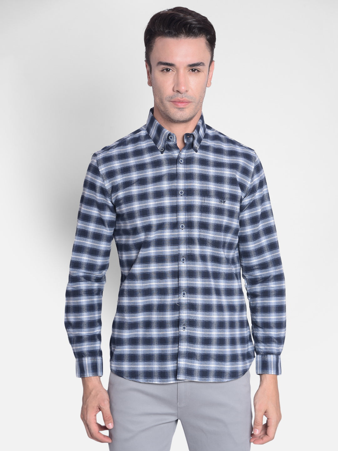 Navy Blue Checked Shirt-Men shirts-Crimsoune Club