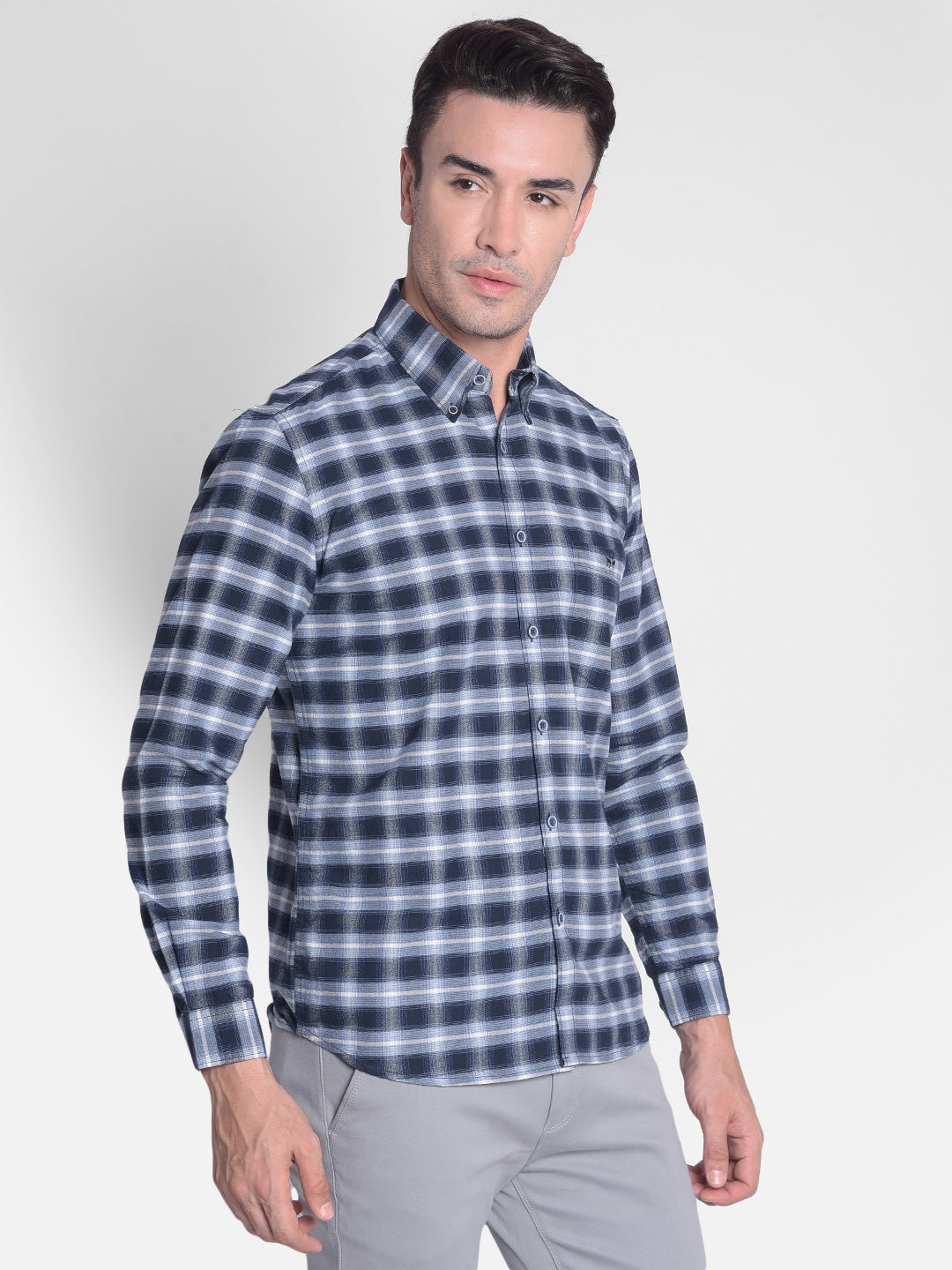 Navy Blue Checked Shirt-Men shirts-Crimsoune Club