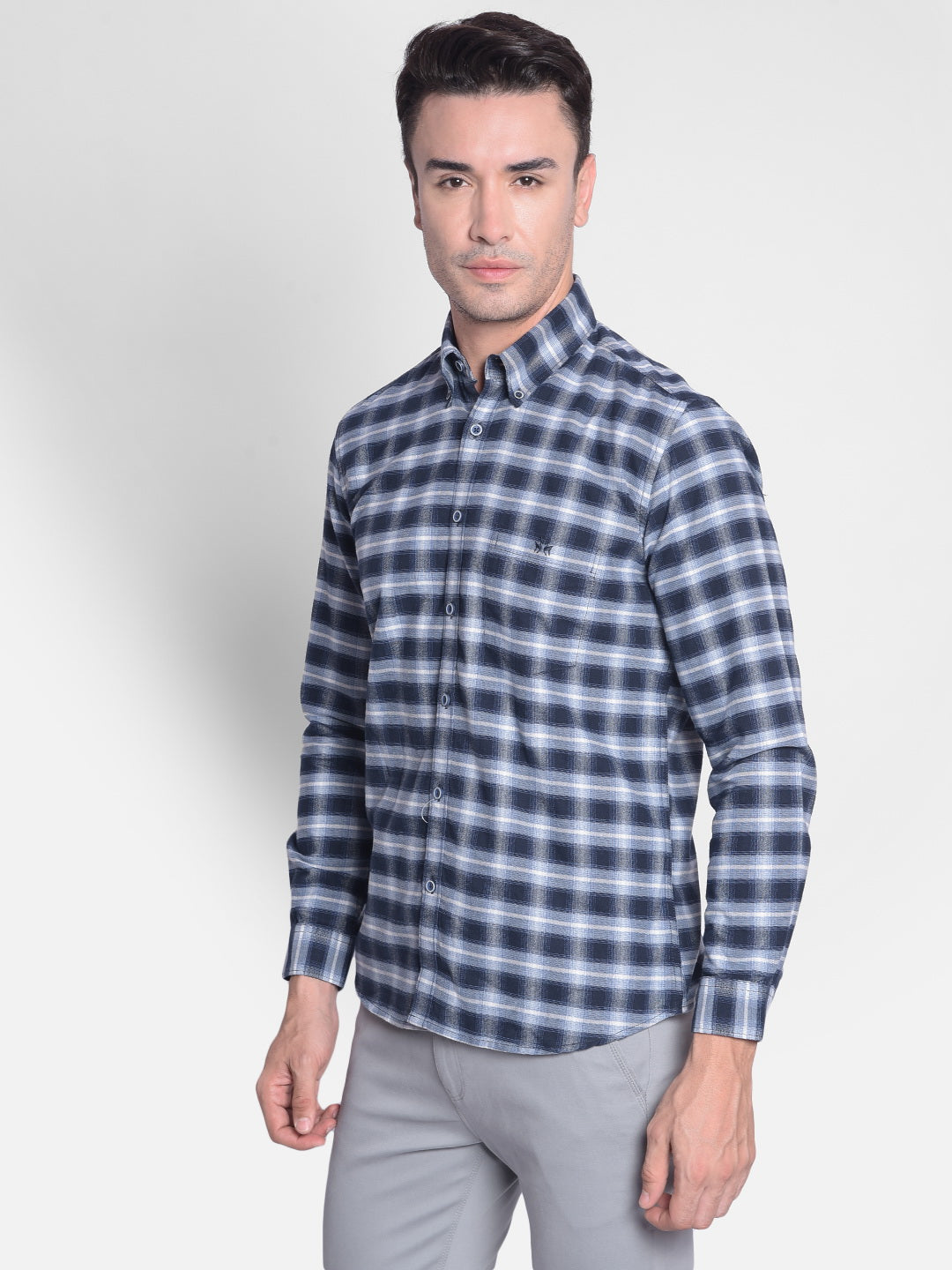 Navy Blue Checked Shirt-Men shirts-Crimsoune Club