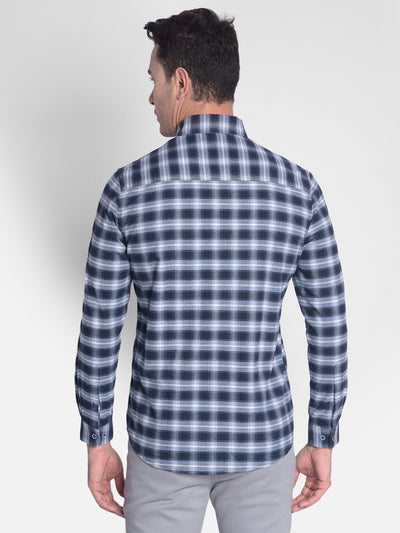 Navy Blue Checked Shirt-Men shirts-Crimsoune Club