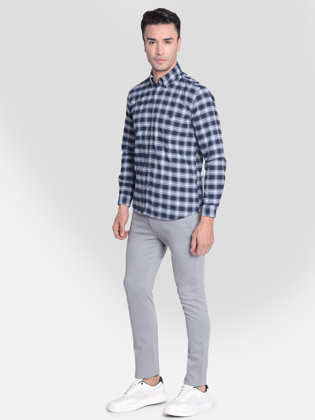 Navy Blue Checked Shirt-Men shirts-Crimsoune Club