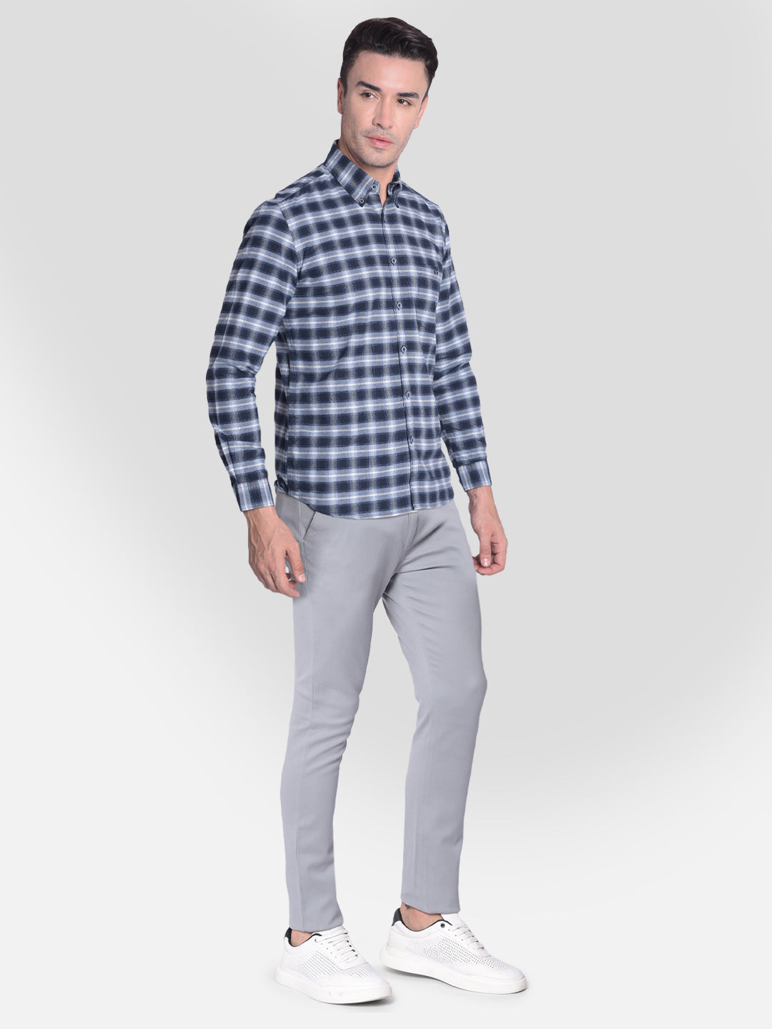 Navy Blue Checked Shirt-Men shirts-Crimsoune Club