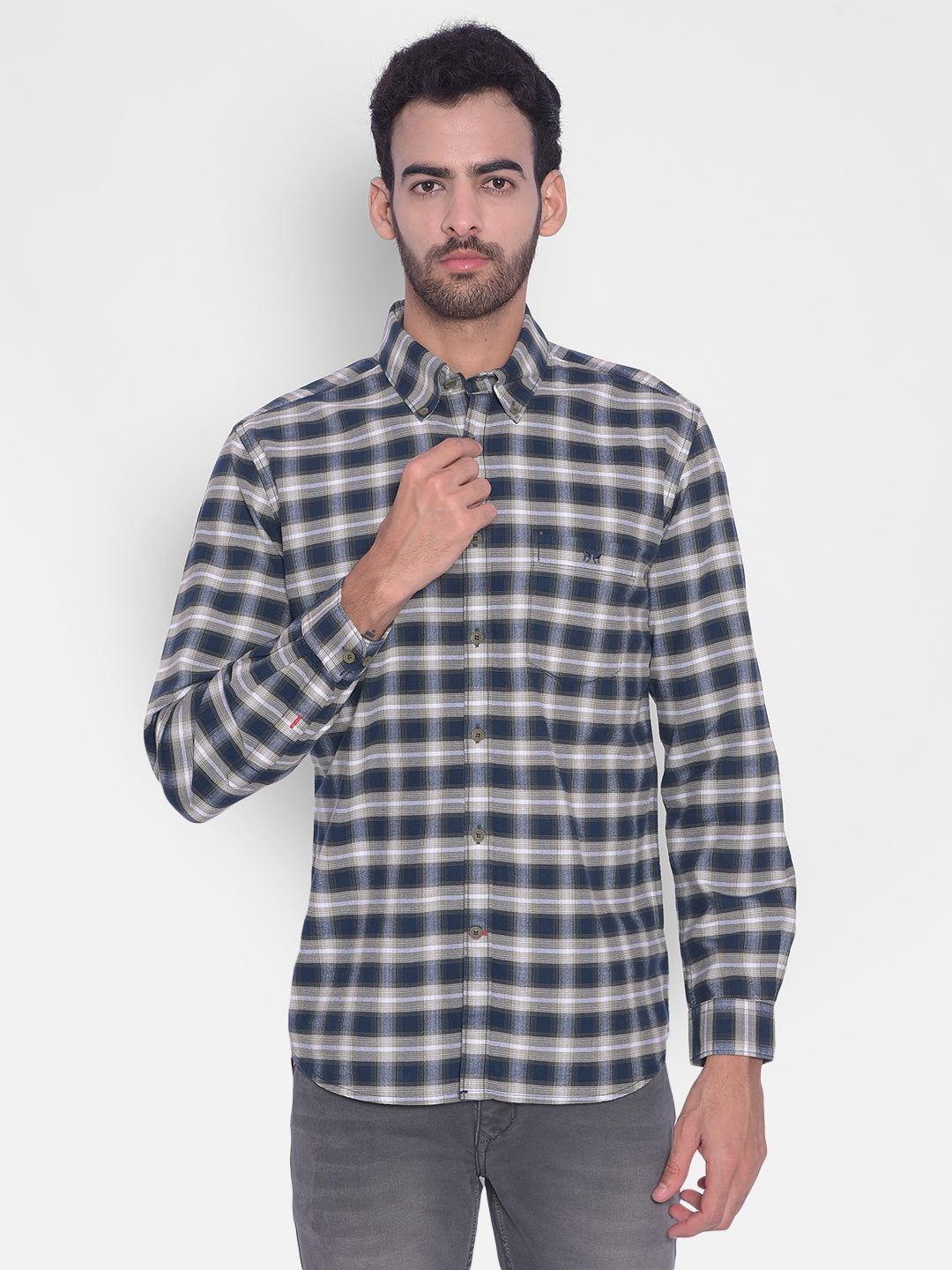 Navy Blue Checked Shirt-Mens Shirts-Crimsoune Club