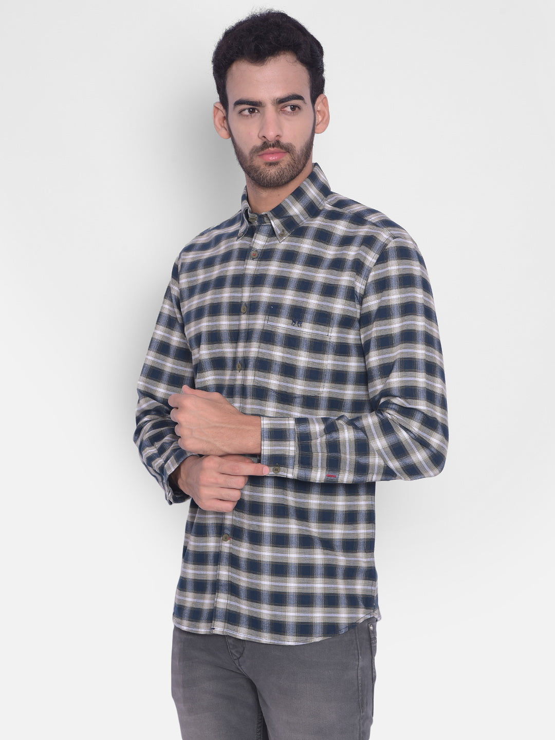 Navy Blue Checked Shirt-Mens Shirts-Crimsoune Club