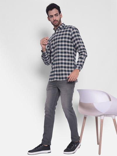 Navy Blue Checked Shirt-Mens Shirts-Crimsoune Club