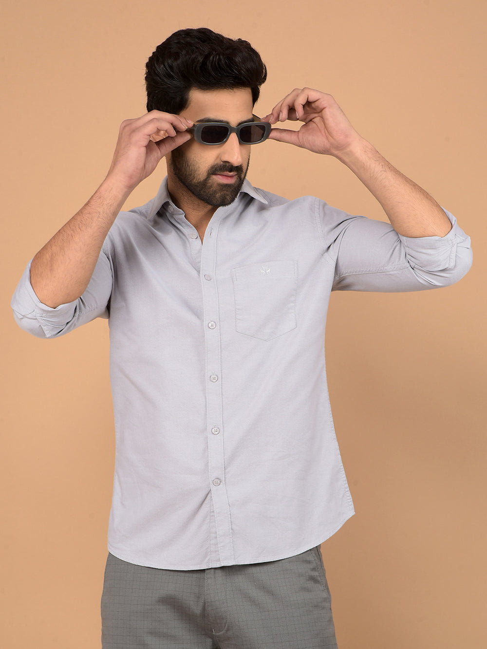 Grey 100% Cotton Shirt-Men Shirts-Crimsoune Club