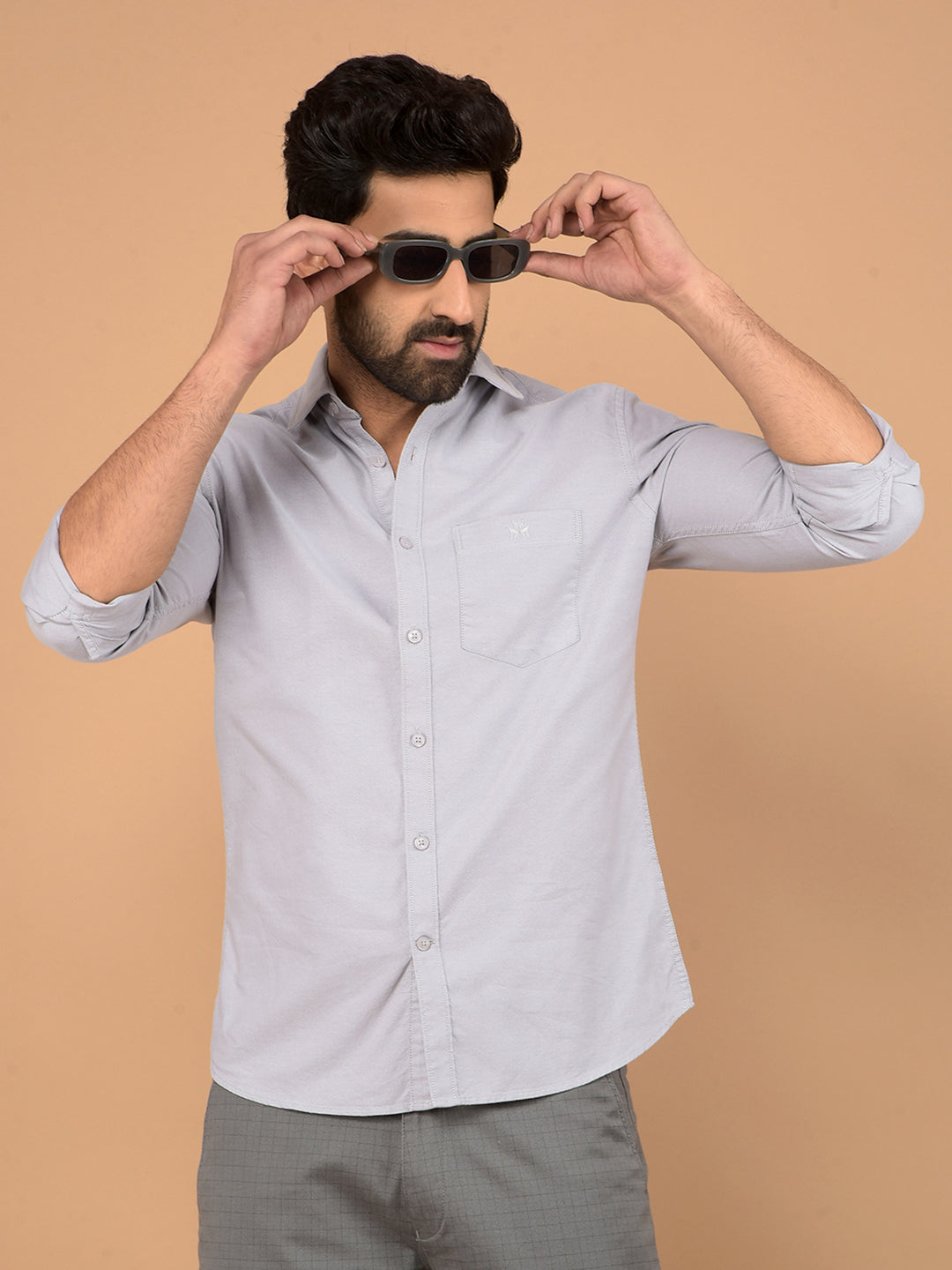Grey 100% Cotton Shirt-Men Shirts-Crimsoune Club
