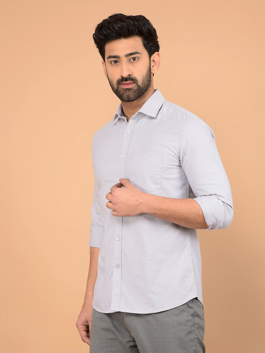 Grey 100% Cotton Shirt-Men Shirts-Crimsoune Club