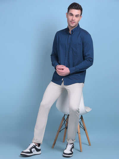 Blue 100% Cotton Shirt-Men Shirts-Crimsoune Club