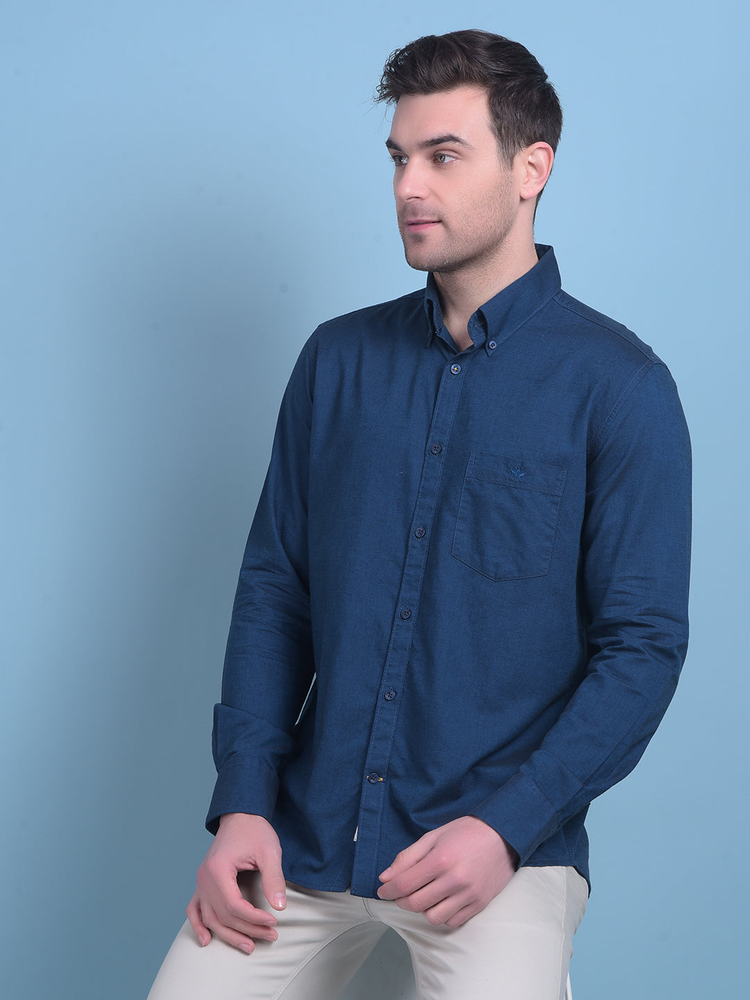 Blue 100% Cotton Shirt-Men Shirts-Crimsoune Club