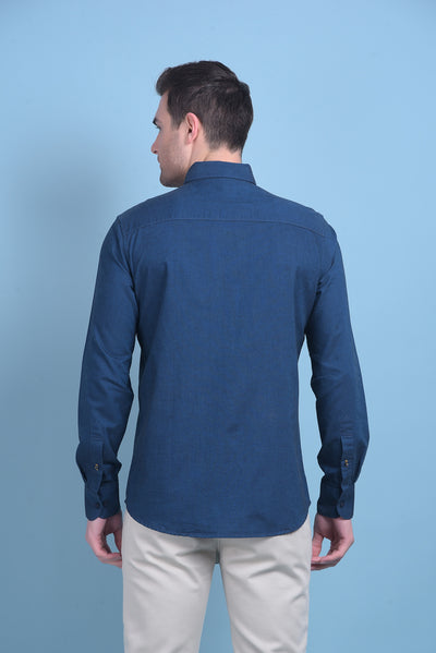 Blue 100% Cotton Shirt-Men Shirts-Crimsoune Club