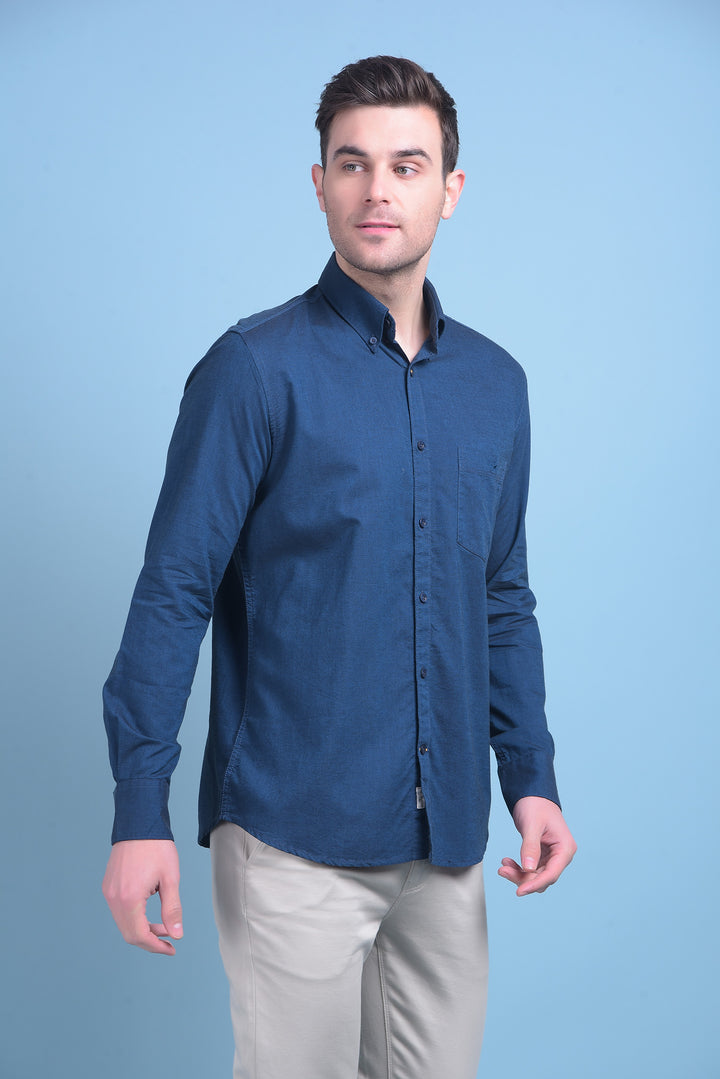Blue 100% Cotton Shirt-Men Shirts-Crimsoune Club